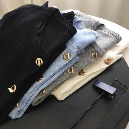 FA47881# 包芯纱新款法式小香风针织衫开衫女圆领短款小毛衣外套外搭上衣 服裝批發女裝批發服飾貨源