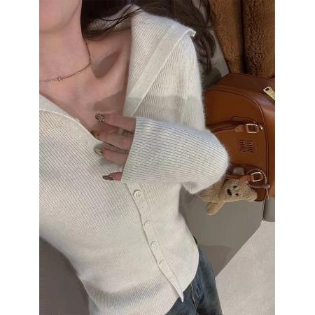 FA47886# 安克拉红针织衫女早秋穿搭洋气设计感翻领修身羊毛打底衫长袖上衣 服裝批發女裝批發服飾貨源