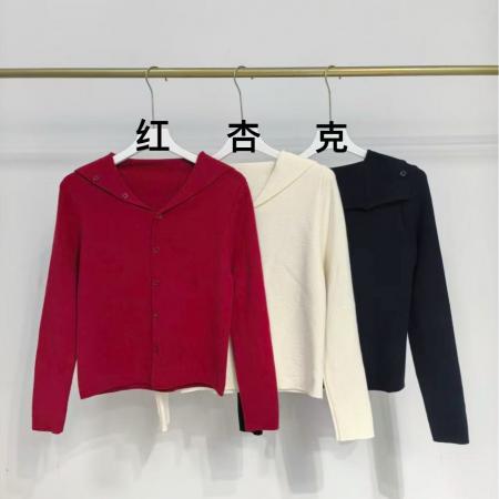 FA47886# 安克拉红针织衫女早秋穿搭洋气设计感翻领修身羊毛打底衫长袖上衣 服裝批發女裝批發服飾貨源