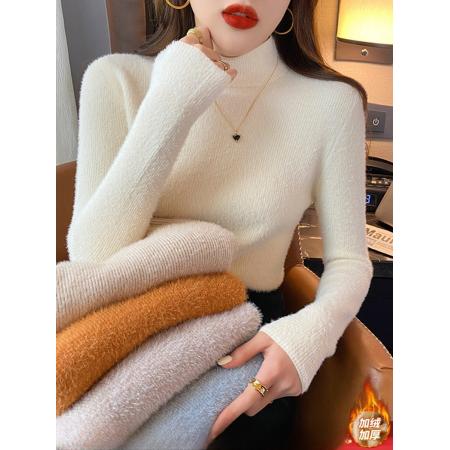 FA47892# 水貂绒女毛衣冬季高领白色打底衫内搭加绒加厚新款针织衫上衣 服裝批發女裝批發服飾貨源