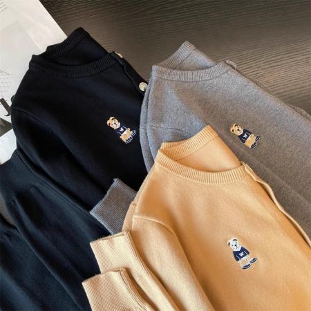 FA47894# 小熊刺绣长袖针织衫开衫外套早春女装新款宽松秋冬季毛衣短款上衣 服裝批發女裝批發服飾貨源