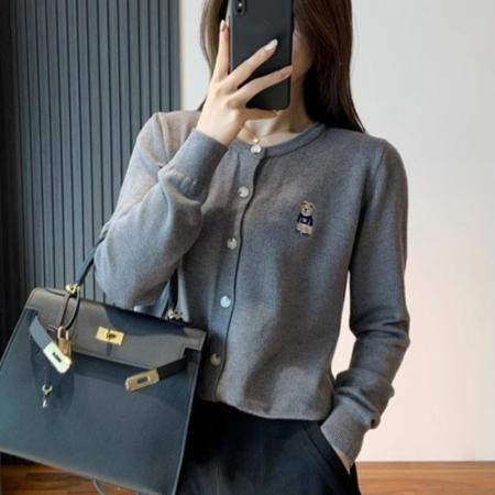 FA47894# 小熊刺绣长袖针织衫开衫外套早春女装新款宽松秋冬季毛衣短款上衣 服裝批發女裝批發服飾貨源