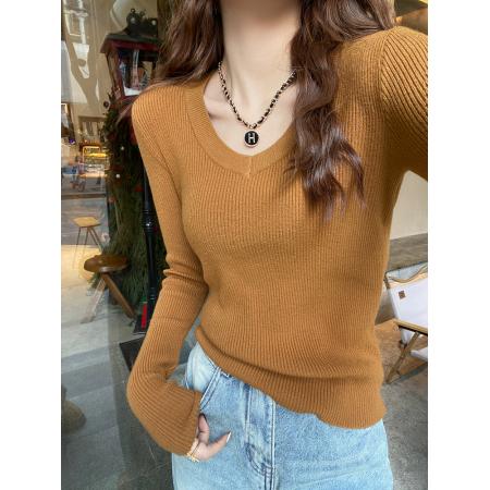 FA47897# 灰色圆领针织衫女内搭秋冬新款毛衣外穿修身显瘦长袖打底上衣 服裝批發女裝批發服飾貨源