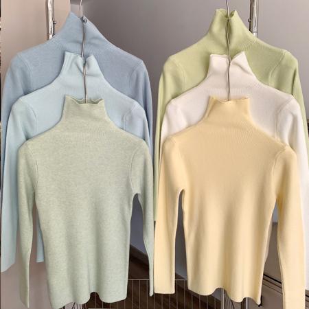 FA47899# 推荐莫兰迪色高领羊毛针织衫打底衫女秋冬新款高级感上衣 服裝批發女裝批發服飾貨源