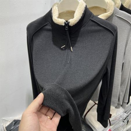 FA47903# 网红爆款胖mm大码女装秋冬百搭加厚德绒设计感半拉链卫衣女打底衫 服裝批發女裝批發服飾貨源