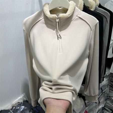 FA47903# 网红爆款胖mm大码女装秋冬百搭加厚德绒设计感半拉链卫衣女打底衫 服裝批發女裝批發服飾貨源
