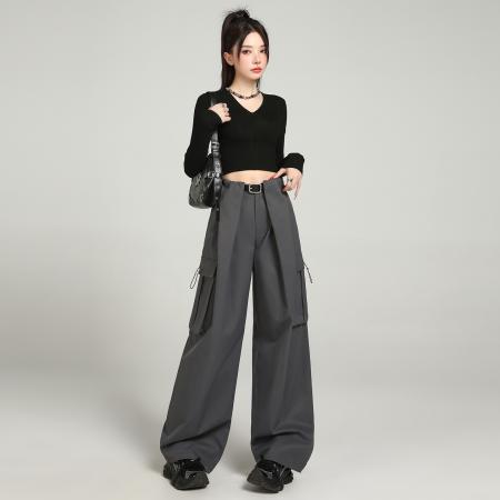 FA47905# 弯刀裤女装新款美式高腰工装裤休闲裤直筒垂感宽松阔腿裤 服裝批發女裝批發服飾貨源