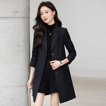 FA47909# 设计感气质风衣秋季新款修身显瘦通勤百搭风衣 服裝批發女裝批發服飾貨源