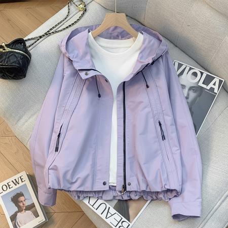 FA47922# 秋冬新款大码宽松短款风衣休闲连帽外套防风百搭上衣女 服裝批發女裝批發服飾貨源