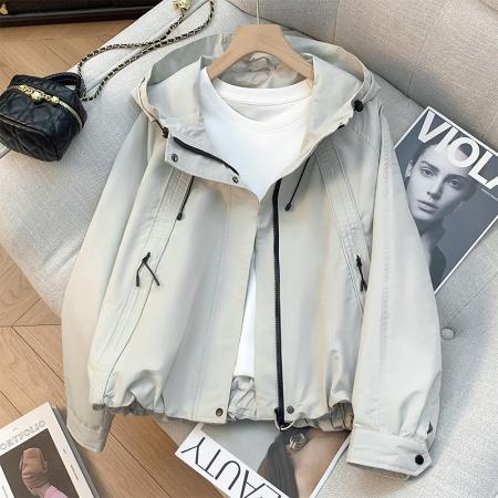 FA47922# 秋冬新款大码宽松短款风衣休闲连帽外套防风百搭上衣女 服裝批發女裝批發服飾貨源