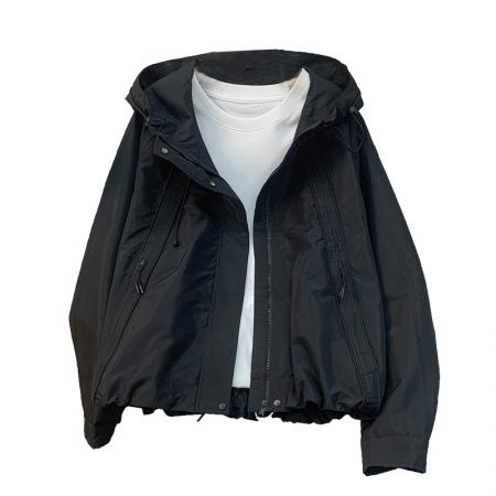 FA47922# 秋冬新款大码宽松短款风衣休闲连帽外套防风百搭上衣女 服裝批發女裝批發服飾貨源