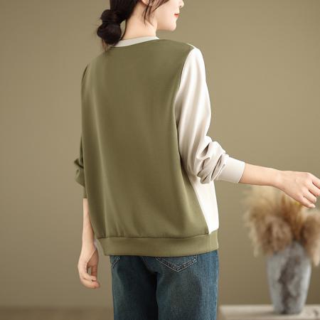 FA47923# 休闲简约拼接撞色卫衣女春季时尚百搭不规则设计文艺圆领上衣 服裝批發女裝批發服飾貨源