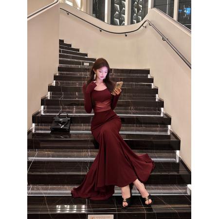 FA47929# 秋冬性感步步生莲高腰显瘦气质修身包臀鱼尾裙连衣裙长裙女 服裝批發女裝批發服飾貨源