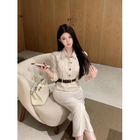 FA47931# 新款法式复古性感收腰显瘦气质工装连衣裙长裙子女 服裝批發女裝批發服飾貨源