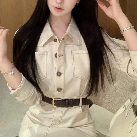 FA47931# 新款法式复古性感收腰显瘦气质工装连衣裙长裙子女 服裝批發女裝批發服飾貨源