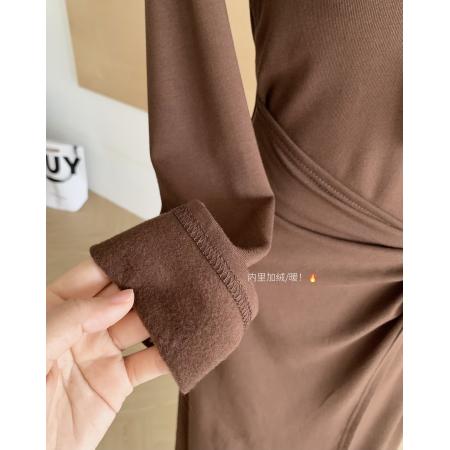 FA47935# 韩系可拆卸毛毛围巾加绒针织连衣裙秋冬新款气质简约高腰显瘦长裙 服裝批發女裝批發服飾貨源