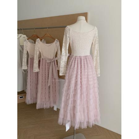 FA47937# 猫年粉荔漫舞复古法式蕾丝蓬松蛋糕裙摆连衣裙加绒 服裝批發女裝批發服飾貨源