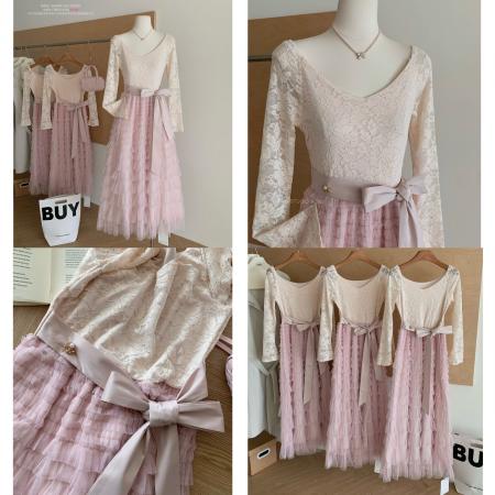 FA47937# 猫年粉荔漫舞复古法式蕾丝蓬松蛋糕裙摆连衣裙加绒 服裝批發女裝批發服飾貨源