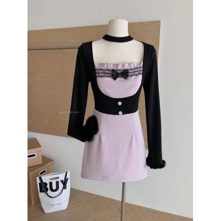 FA47938# 森女系原创想去海边甜心布蕾甜酷少女粉紫连衣裙修身显瘦 服裝批發女裝批發服飾貨源