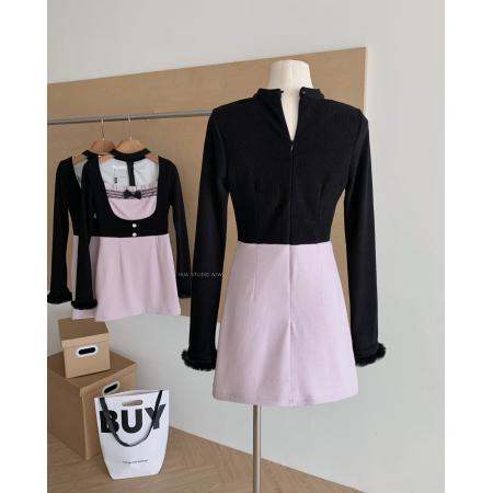 FA47938# 森女系原创想去海边甜心布蕾甜酷少女粉紫连衣裙修身显瘦 服裝批發女裝批發服飾貨源