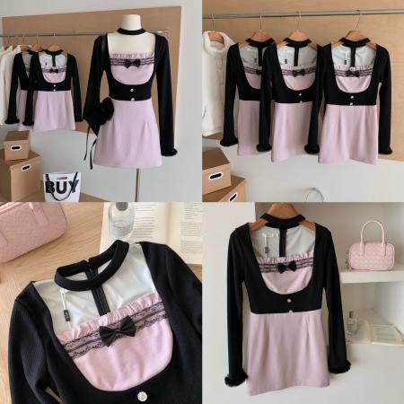 FA47938# 森女系原创想去海边甜心布蕾甜酷少女粉紫连衣裙修身显瘦 服裝批發女裝批發服飾貨源