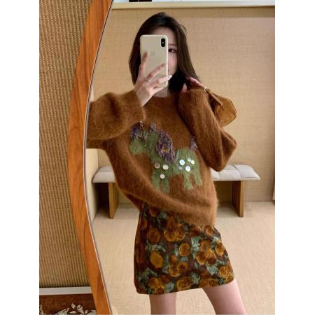 FA47940# 圣诞小马新年毛衣粗支缎染亮片苏利羊驼毛内搭针织衫女冬 服裝批發女裝批發服飾貨源