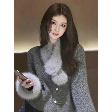 FA47942# 韩系名媛气质小香风设计感轻奢减龄洋气高级感灰色毛茸外套女秋冬 服裝批發女裝批發服飾貨源