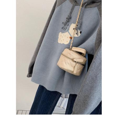 FA47943# 蓝色小狗连帽套头毛衣女装早秋季加厚宽松小个子针织衫上衣 服裝批發女裝批發服飾貨源