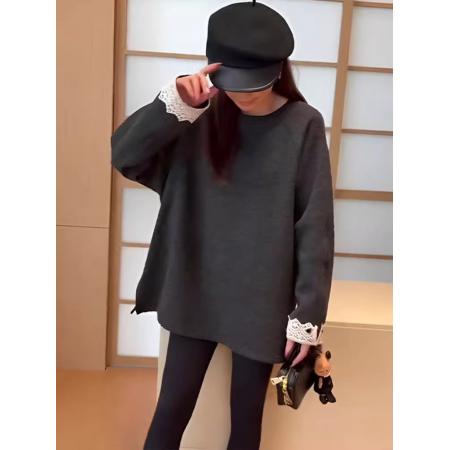 FA47945# 中长款开叉毛衣新款爆款秋冬款宽松慵懒风长袖上衣 服裝批發女裝批發服飾貨源