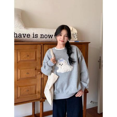 FA47947# 纯棉卫衣新款秋冬加绒加厚潮设计感圆领保暖卡通刺绣上衣 服裝批發女裝批發服飾貨源