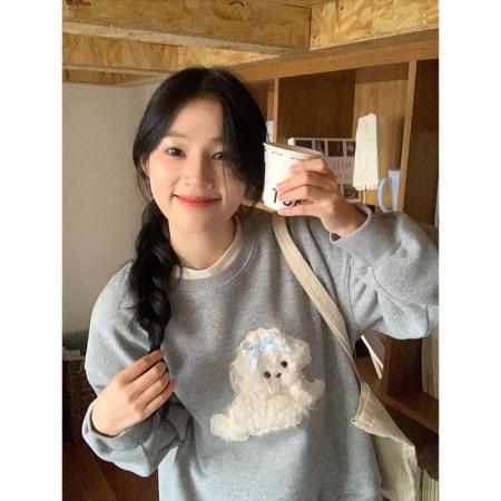 FA47947# 纯棉卫衣新款秋冬加绒加厚潮设计感圆领保暖卡通刺绣上衣 服裝批發女裝批發服飾貨源