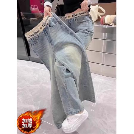 FA47951# 原版加绒弹力新牛仔裤字母牛仔裤嘻哈ins潮高街潮流痞帅长裤 服裝批發女裝批發服飾貨源