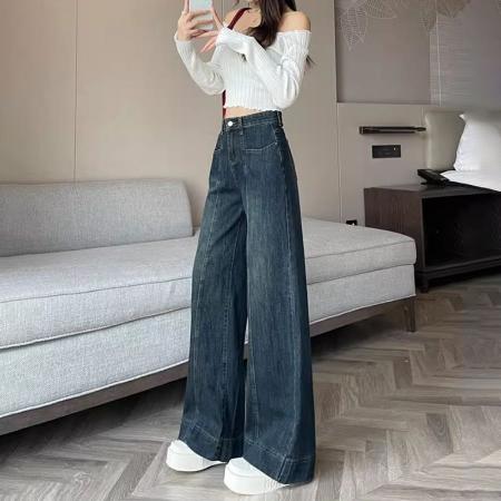 FA47952# 复古高腰阔腿牛仔裤女春秋新款设计感宽松百搭垂坠感拖地直筒裤子 服裝批發女裝批發服飾貨源