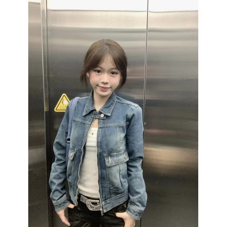 FA47954# 翻领牛仔外套女春季新款甜酷短款机车服韩版气质夹克外衣 服裝批發女裝批發服飾貨源