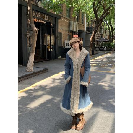 FA47957# 加棉加厚牛仔外套女长款秋冬季爆款时尚洋气高级感大衣 服裝批發女裝批發服飾貨源