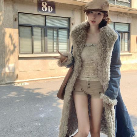 FA47957# 加棉加厚牛仔外套女长款秋冬季爆款时尚洋气高级感大衣 服裝批發女裝批發服飾貨源