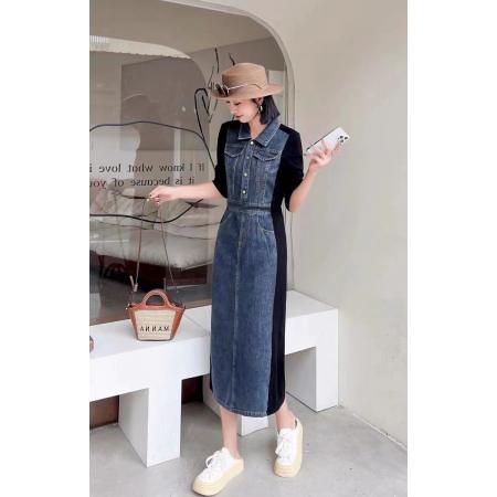 FA47959# 欧洲站秋季新款复古时尚洋气拼接撞色POLO领修身显瘦连衣裙 服裝批發女裝批發服飾貨源