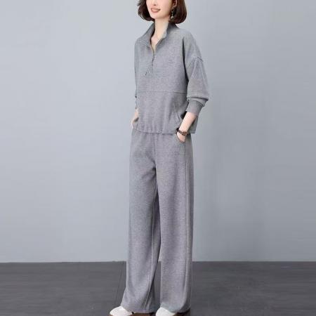 FA47960# 秋季新款灰色套装女大码休闲运动时尚超卫衣搭一整套 服裝批發女裝批發服飾貨源