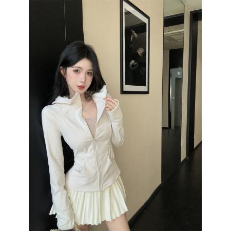 复古洋气连帽纯色卫衣外套女秋冬新款收腰显瘦长袖 服裝批發女裝批發服飾貨源