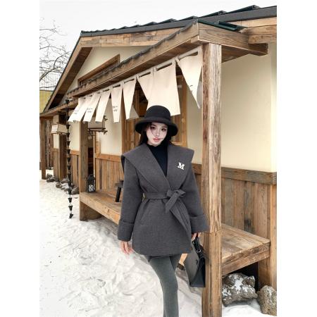FA47962# 毛呢外套女冬新款气质海军领收腰系带减龄毛呢大衣 服裝批發女裝批發服飾貨源