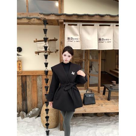 FA47962# 毛呢外套女冬新款气质海军领收腰系带减龄毛呢大衣 服裝批發女裝批發服飾貨源