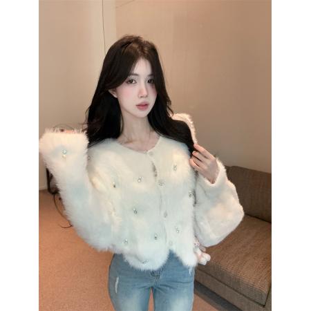 FA47963# 法式软糯重工毛衣外套女秋冬小香风宽松显瘦毛茸茸上衣 服裝批發女裝批發服飾貨源