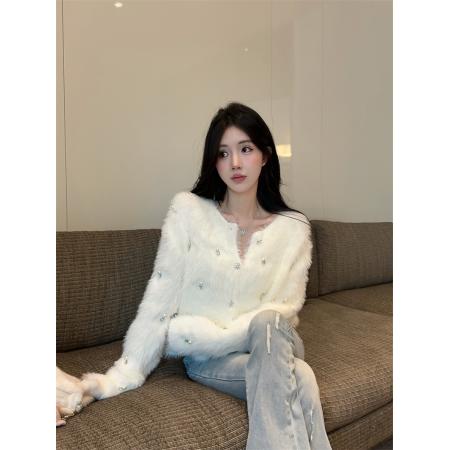 FA47963# 法式软糯重工毛衣外套女秋冬小香风宽松显瘦毛茸茸上衣 服裝批發女裝批發服飾貨源