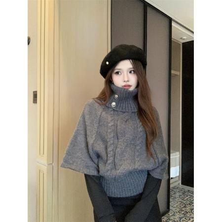 FA47964# 麻花高领毛衣女秋冬蝙蝠袖短款韩系慵懒高级感针织上衣 服裝批發女裝批發服飾貨源