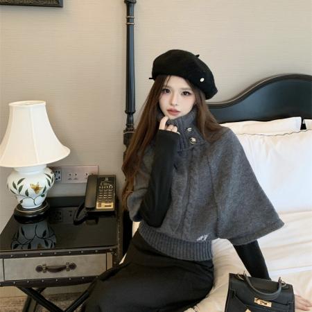 FA47964# 麻花高领毛衣女秋冬蝙蝠袖短款韩系慵懒高级感针织上衣 服裝批發女裝批發服飾貨源