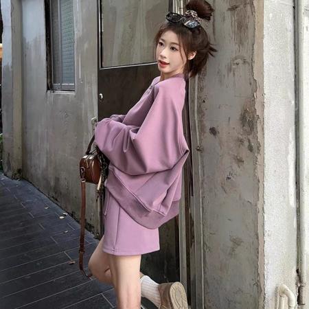 FA47966# 圆领长袖卫衣半身短裙高腰宽松显瘦运动休闲两件套装女秋 服裝批發女裝批發服飾貨源