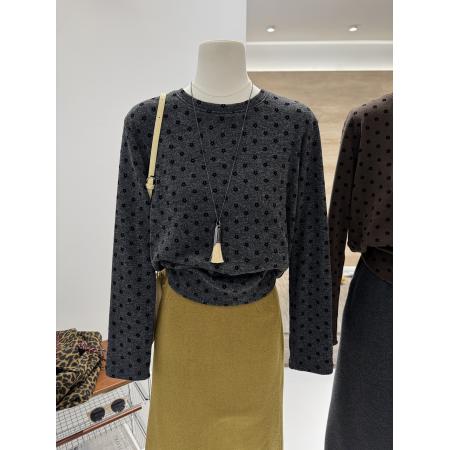 FA47967# 螺纹德绒大码300斤秋冬季韩系小花磨毛长袖宽松显瘦打底衫T恤女潮 服裝批發女裝批發服飾貨源