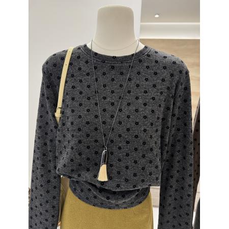 FA47967# 螺纹德绒大码300斤秋冬季韩系小花磨毛长袖宽松显瘦打底衫T恤女潮 服裝批發女裝批發服飾貨源