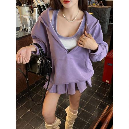 FA47968# 新款女装搭配一整套休闲运动连帽卫衣短裙两件套装春秋 服裝批發女裝批發服飾貨源