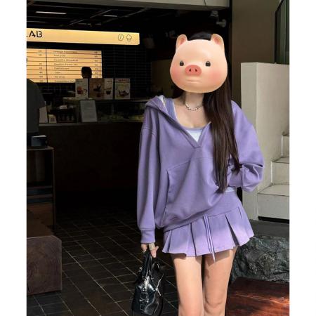 FA47968# 新款女装搭配一整套休闲运动连帽卫衣短裙两件套装春秋 服裝批發女裝批發服飾貨源